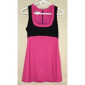 Vintage 90s Bebe Sleeveless Mini Dress Pink Black Wool A-Line Women's Size 4